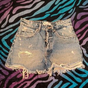 Zara | Medium Blue Ripped Jean Shorts